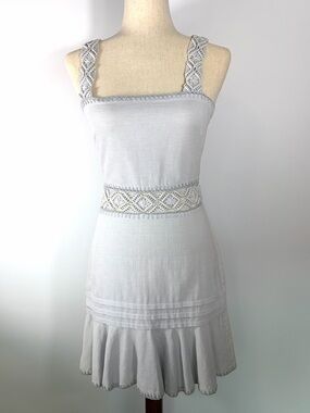 Jonathan Simkhai Light Gray Crochet-Trim Mini Dress